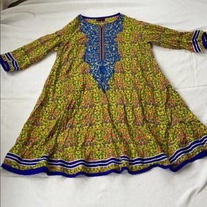 Green floral embroidered dress.